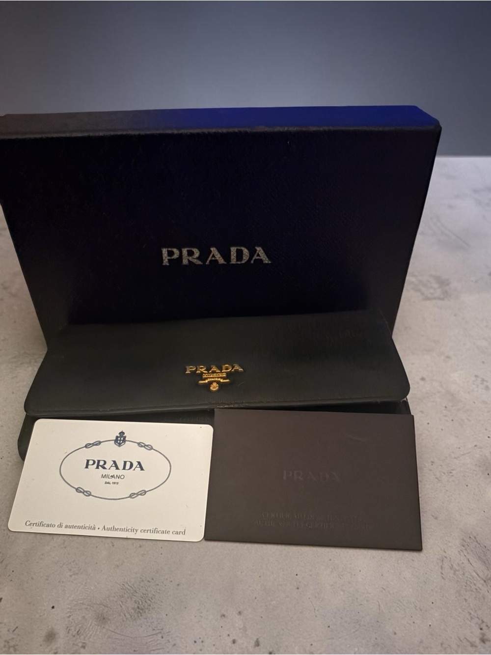Prada Black Leather Continental Wallet with Gold Logo